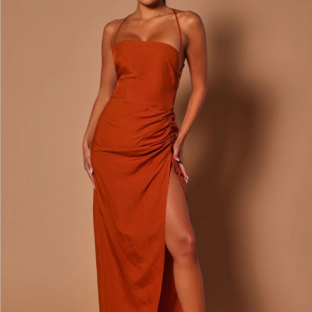 Rust Orange Linen Maxi Dress